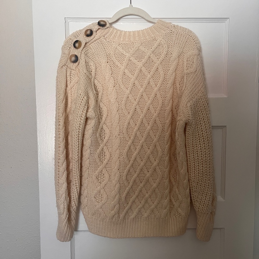 Sezane cream cable knit sweater with button detail in Medium